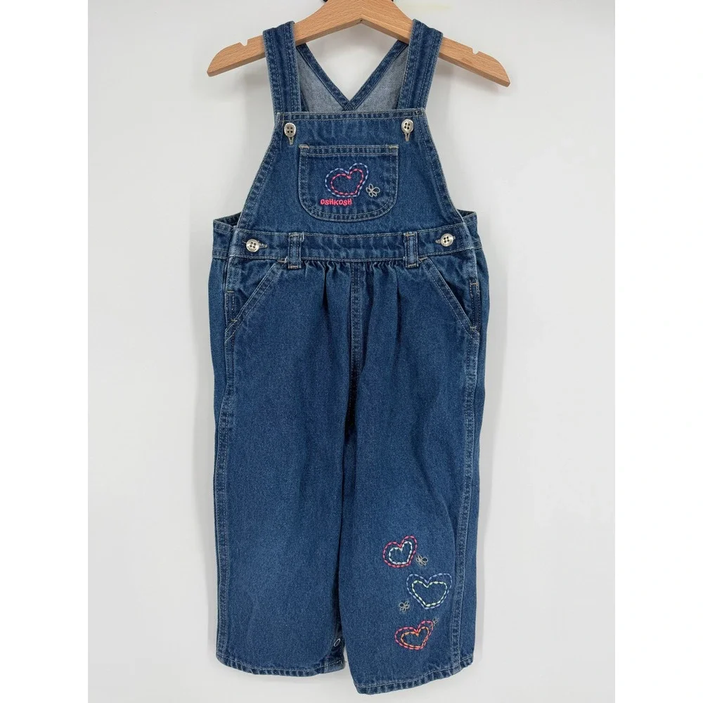 Vintage OshKosh Girl's Sparkly Embroidered Denim Vestbak‎ Overalls 24 Months
